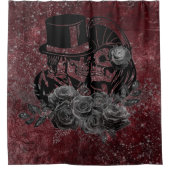 Gothic Kissing Skulls Couple and Blood Red Eternal Douchegordijn (Voorkant)
