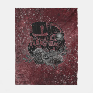 Gothic Kissing Skulls Couple and Blood Red Eternal Fleece Deken