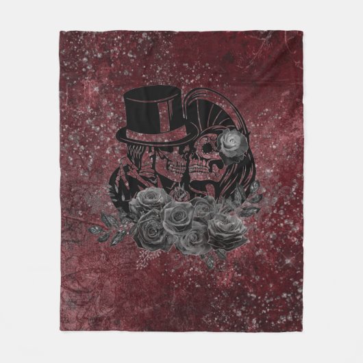 Gothic Kissing Skulls Couple and Blood Red Eternal Fleece Deken (Voorkant)