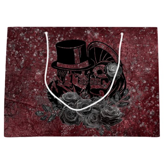 Gothic Kissing Skulls Couple and Blood Red Eternal Groot Cadeauzakje (Voorkant)