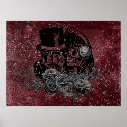 Gothic Kissing Skulls Couple and Blood Red Eternal Poster (Voorkant)