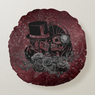 Gothic Kissing Skulls Couple and Blood Red Eternal Rond Kussen