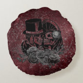 Gothic Kissing Skulls Couple and Blood Red Eternal Rond Kussen (Achterkant)