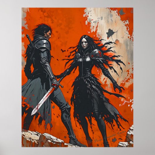 Gothic Knight Duel Poster – Dark Fantasy Art (Voorkant)