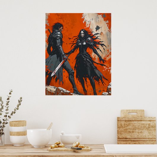 Gothic Knight Duel Poster – Dark Fantasy Art (Keuken)