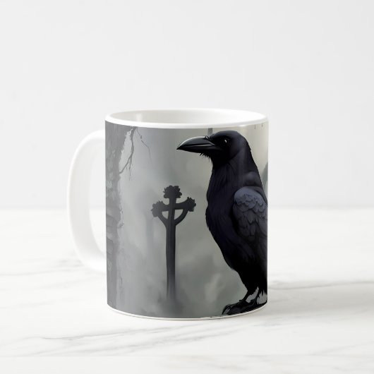 Gothic Koffiemokken met Raven in Graveyard Koffiemok (Voorkant links)