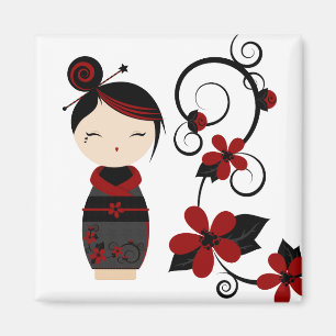 Gothic Kokeshi en Flowers Magnet