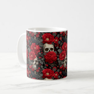 Gothic Kraai en Schedel Bloemmotief Naadloos Patro Koffiemok