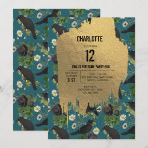 Gothic Kraaien & Zwarte Rozen Blauwgroen Halloween Kaart