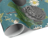 Gothic Kraaien & Zwarte Rozen Diep Blauwgroen Patr Cadeaupapier (Rol Hoek)