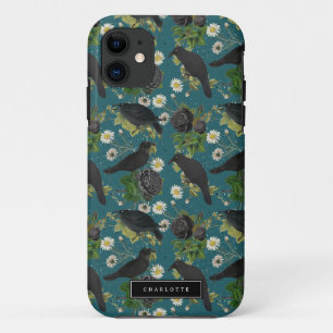 Gothic Kraaien & Zwarte Rozen Diep Blauwgroen Patr Case-Mate iPhone Case