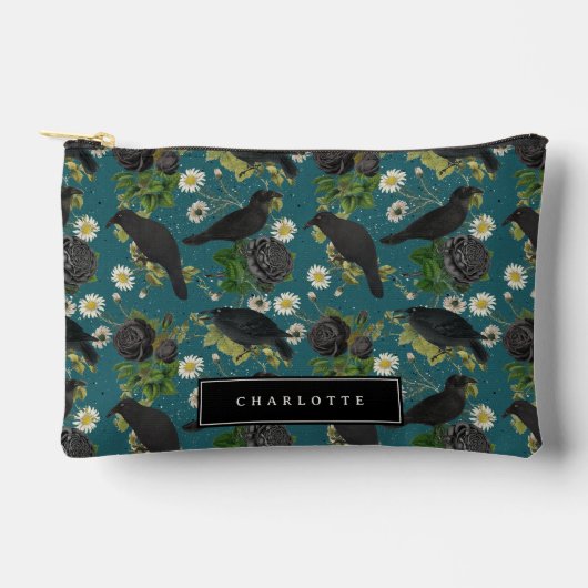 Gothic Kraaien & Zwarte Rozen Diep Blauwgroen Patr Etui (Voorkant)