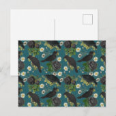 Gothic Kraaien & Zwarte Rozen Diep Blauwgroen Patr Feestdagenkaart (Voorkant / Achterkant)
