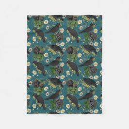 Gothic Kraaien & Zwarte Rozen Diep Blauwgroen Patr Fleece Deken