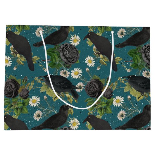 Gothic Kraaien & Zwarte Rozen Diep Blauwgroen Patr Groot Cadeauzakje (Achterkant)
