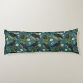 Gothic Kraaien & Zwarte Rozen Diep Blauwgroen Patr Lichaamskussen (Achterkant)