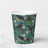 Gothic Kraaien & Zwarte Rozen Diep Blauwgroen Patr Papieren Bekers (Achterkant)