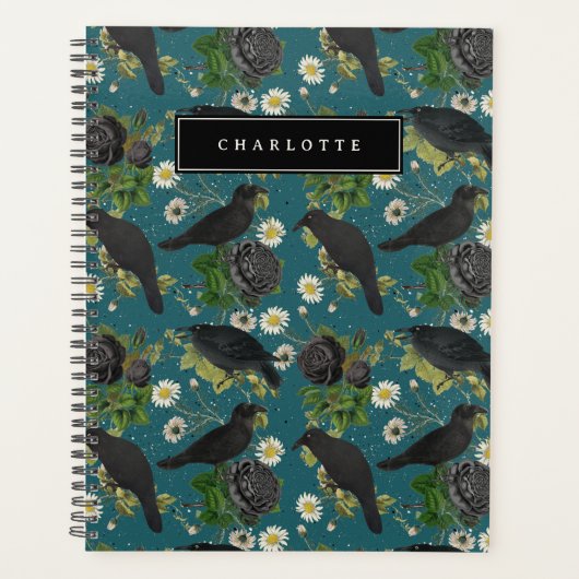 Gothic Kraaien & Zwarte Rozen Diep Blauwgroen Patr Planner (Voorkant)