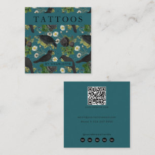 Gothic Kraaien & Zwarte Rozen Tattoo Artiest Vierkante Visitekaartje