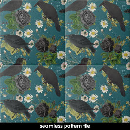 Gothic Kraait Zwarte Rozen Diep Blauwgroen Naadloo Tegeltje