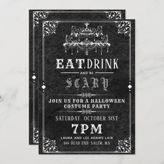 Gothic Kroonluchter Halloween Feest Kaart (Voorkant / Achterkant)