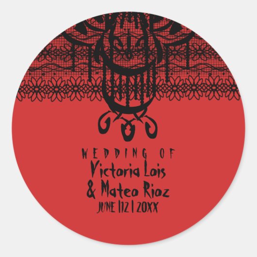 Gothic Lace Chandelier Red Black Ronde Sticker (Voorkant)