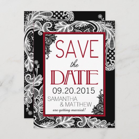 Gothic Lace Save the Date Aankondigingskaart (Voorkant / Achterkant)