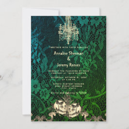 Gothic Lace Skeleton Halloween Wedding Kaart