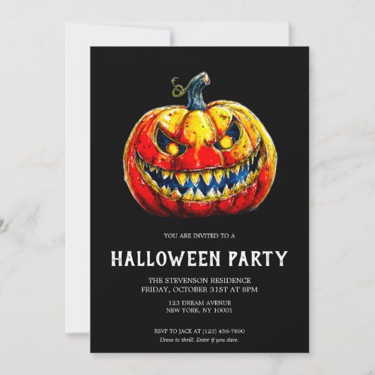 Gothic Lachende Pompoen Halloween Feest Kaart (Voorkant)