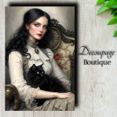 Gothic Lady Black Cat Decoupage Tissuepapier
