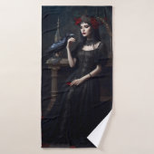Gothic Lady met zwarte vogel Badhanddoek (Badhanddoek)