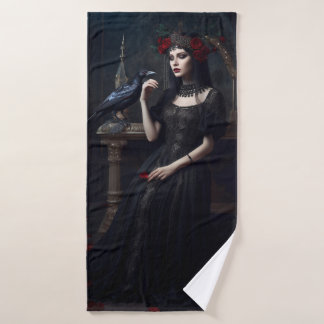 Gothic Lady met zwarte vogel Badhanddoek