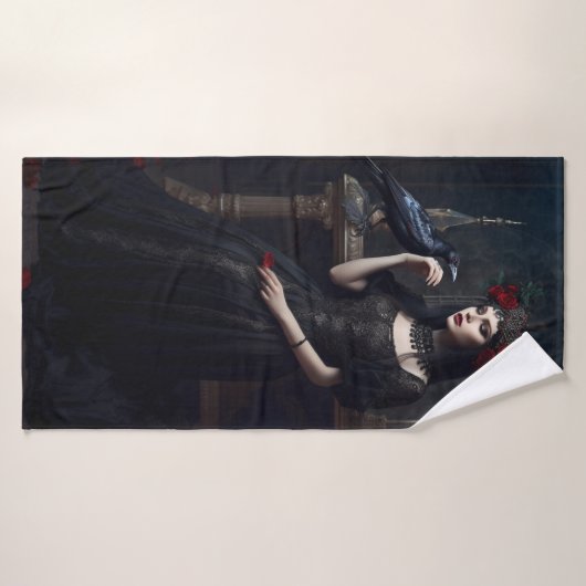 Gothic Lady met zwarte vogel Badhanddoek (Badhanddoek)