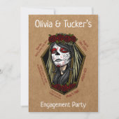 Gothic Lady Skull Coffin Dark Red Engagement Party Kaart (Voorkant)