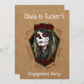 Gothic Lady Skull Coffin Dark Red Engagement Party Kaart (Voorkant / Achterkant)