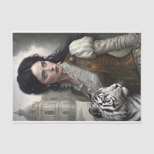 Gothic Lady White Tiger Decoupage Tissuepapier (Voorkant)