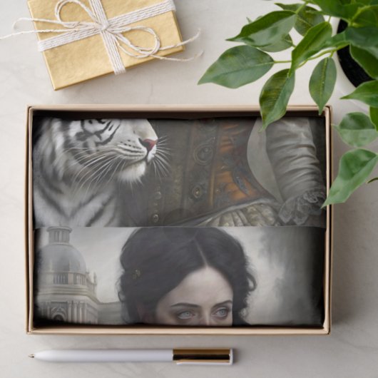 Gothic Lady White Tiger Decoupage Tissuepapier (Geschenk)