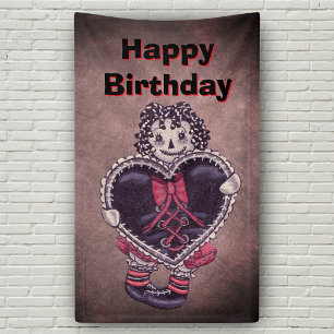 Gothic Lappenpop met Kant afgezoomde zwarte Hart R Spandoek