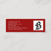 Gothic Letter "B" Classic English Initiaal Mini Visitekaartje (Achterkant)