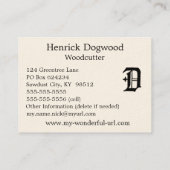 Gothic Letter "D" Classic English Initiaal Visitekaartje (Achterkant)