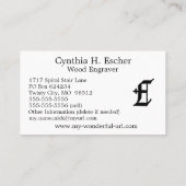 Gothic Letter "E" Classic English Initiaal Visitekaartje (Achterkant)