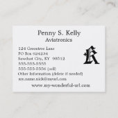 Gothic Letter "K" Classic English Initiaal Visitekaartje (Achterkant)