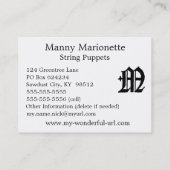 Gothic Letter "M" Classic English Initiaal Visitekaartje (Achterkant)