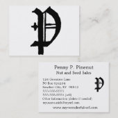 Gothic Letter "P" Classic English Initiaal Visitekaartje (Voorkant / Achterkant)