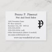 Gothic Letter "P" Classic English Initiaal Visitekaartje (Achterkant)