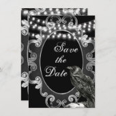 Gothic  Lijst, Crow and Lights Gothic Wedding Save The Date (Voorkant / Achterkant)