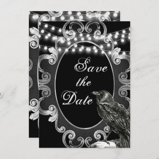 Gothic Lijst, Crow and Lights Gothic Wedding Save The Date (Voorkant / Achterkant)