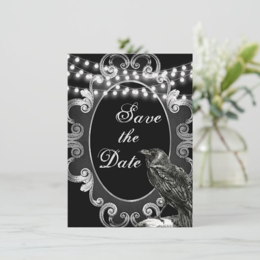 Gothic Lijst, Crow and Lights Gothic Wedding Save The Date (Staand voorkant)