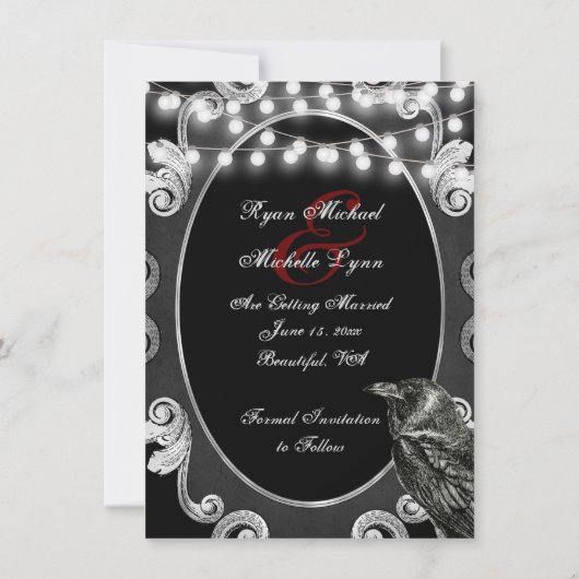 Gothic  Lijst, Crow and Lights Gothic Wedding Save The Date (Achterkant)