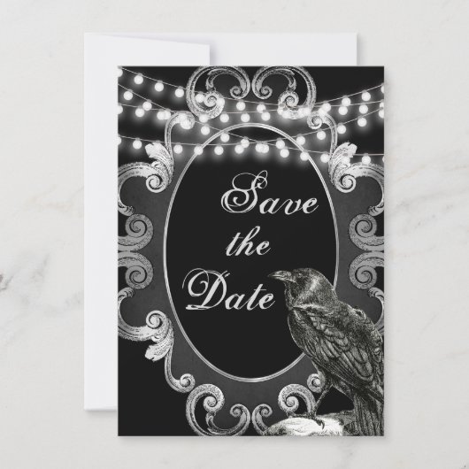 Gothic  Lijst, Crow and Lights Gothic Wedding Save The Date (Voorkant)